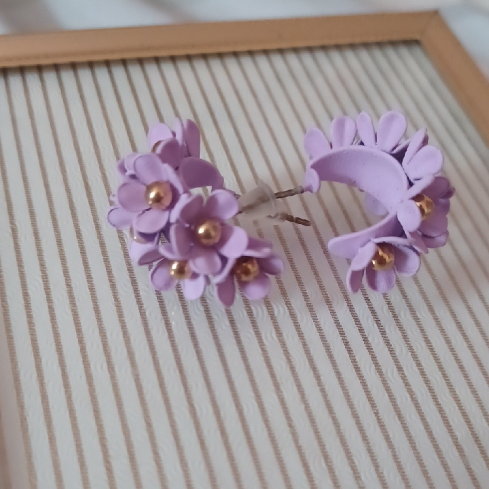 Lavender Floral Hoop Earrings